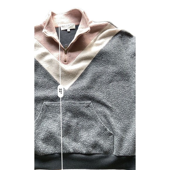 Wildfox Womens Soto Warmup Sweatshirt Size M Gray Pink ColorBlock Fleece 1/4 Zip - Picture 9 of 11